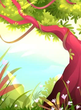 Tree Branches in Summer Nature Scenery Background Stock Illustration