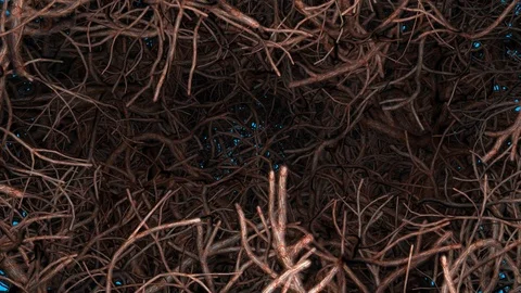 Tree branches, twigs, trunks, roots camera zooms out . 3d animation. Stock Footage 105253210