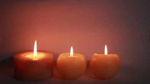 Tree burning candles in the dark Stock Footage 146042703