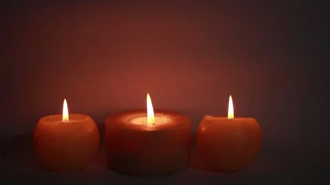Tree burning candles in the dark Stock Footage 146042732