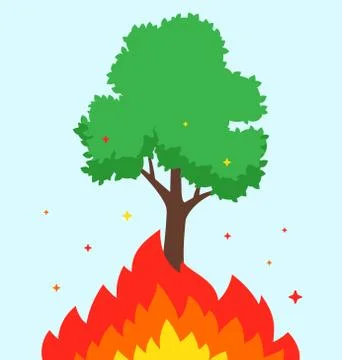 The tree is burning. fire in the forest. the flame burns. Stock Illustration
