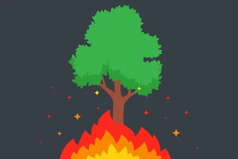 The tree is burning. fire in the forest. the flame burns. Stock Illustration