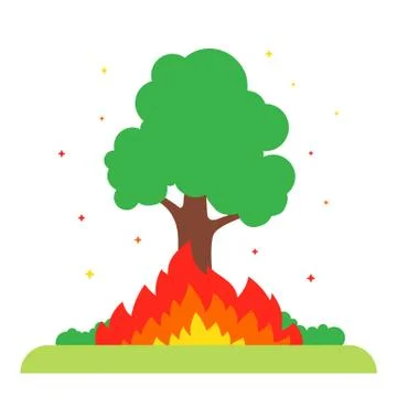 The tree burns in nature. big fire. Stock Illustration