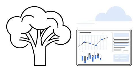 Tree with Business Analytics Dashboard Overlaid, Representing Environmental.. イラスト素材