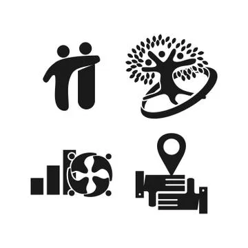 Tree business location Commitment Teamwork Together Black Logo Stock Illustration