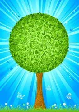 Tree with butterflies instead of leaves. Stock Illustration