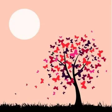 Tree with butterfly flowers Stock Illustration