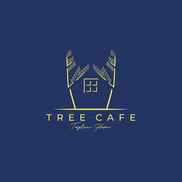 Tree cafe logo vector illustration design , real estate logo , house tree log Stock Illustration