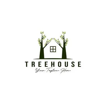 Tree cafe logo vector illustration design , real estate logo , house tree log Stock Illustration