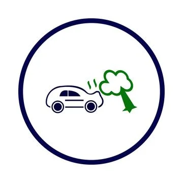 Tree, car, accident, tree fall, tree fell on the car hood icon Stock Illustration