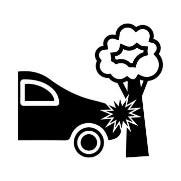 Tree, car, accident, tree fall, tree fell on the car hood icon Stock Illustration