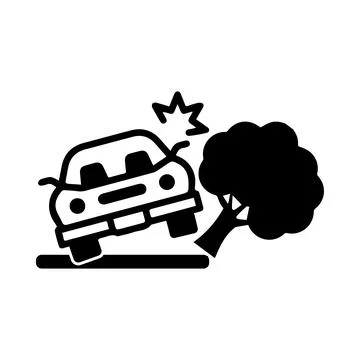 Tree, car, accident, tree fall, tree fell on the car hood icon Stock Illustration