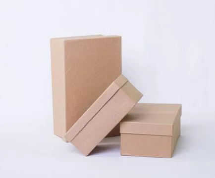 The tree cardboard box isolated different size on white background Stock Photos