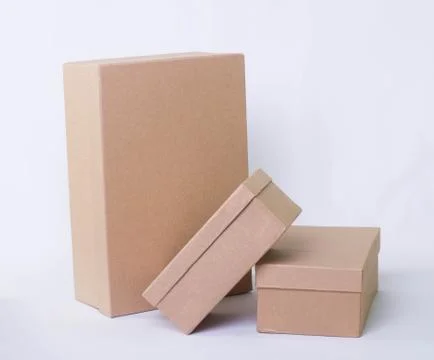 Tree cardboard box isolated different size on white background Stock Photos