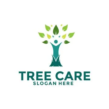 Tree care, save tree logo vector, people tree logo icon template Stock Illustration