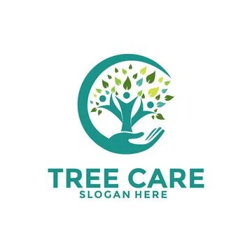 Tree care, save tree logo vector, people tree logo icon template Stock Illustration