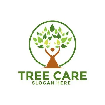 Tree care, save tree logo vector, people tree logo icon template Stock Illustration