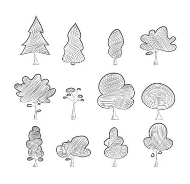 Tree cartoon hand drawn Stock Illustration