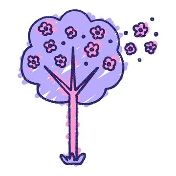 Tree Chalk Drawing in bright neon color Stock Illustration