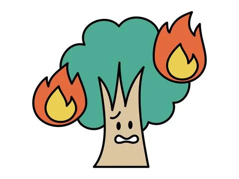 Tree character burning in wildfire. Stock Illustration