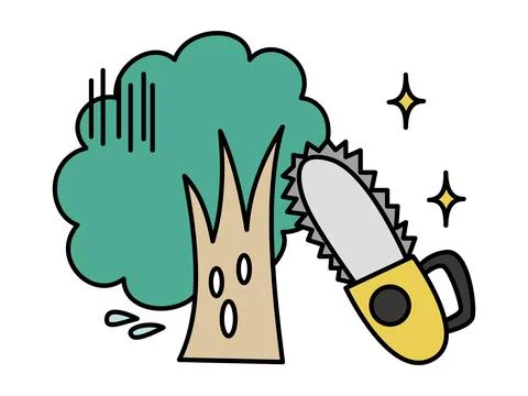 A tree character that is cut down with a chainsaw. Stock Illustration
