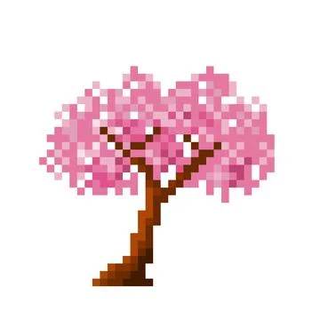 Tree of cherry blossoms pixel image. cross stitch pattern vector illustration. Stock Illustration