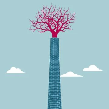 The tree is in the chimney. Isolated on blue background. Stock Illustration