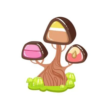 Tree With Chocolate Trunk And Chocolate Candy Crown Fantasy Candy Land Sweet Stock Illustration