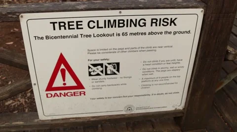 Tree climbing risk sign Stock Footage 59776216