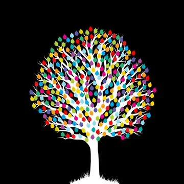 Tree with colored leaves isolated on black background Stock Illustration