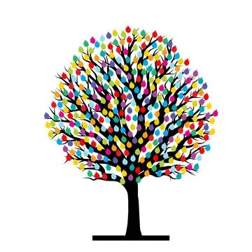 Tree with colored leaves isolated on white background Stock Illustration