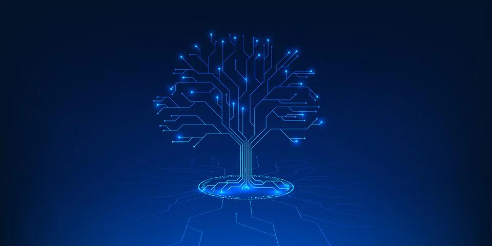 Tree combined with technological elements, representing the environment and.. Illustration