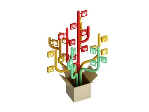 The tree consisting of the icons on the topic of social media. Out of the Box Stock Illustration