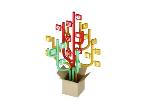 The tree consisting of the icons on the topic of social media. Out of the Box Stock Illustration