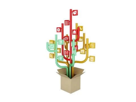 The tree consisting of the icons on the topic of social media. Out of the Box Stock Illustration
