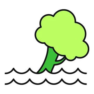 Tree coping with water rising flood level 스톡 일러스트