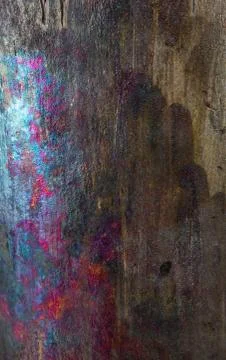 Tree covered with multicolored paints, background, close up Stock Photos