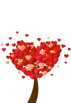  tree created from pink and red hearts isolated on white background Stock Photos