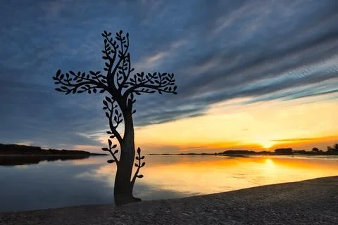 Tree Cross Overcast Sunset Stock Photos