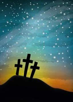 Tree crosses on the night sky Stock Illustration