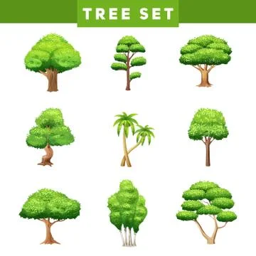 Tree Crowns Flat Icons Set Illustrazione stock