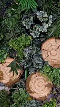 Tree cut, interior design and decoration, zelen, cafe decoration Stock Photos