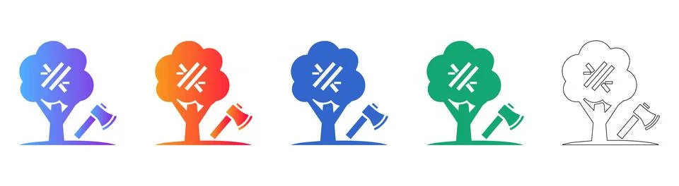 Tree Cutting and Deforestation Icon Set Stock Illustration