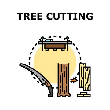 Tree cutting process and wood material production Stock Illustration