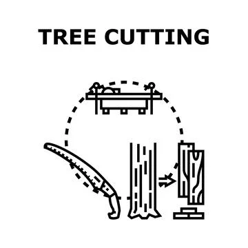 Tree cutting process and wood material production Ilustración de archivo