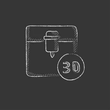Tree D printing. Drawn in chalk icon Stock Illustration