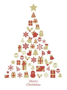 Tree design made of Christmas items. Gold and red. Stock Illustration