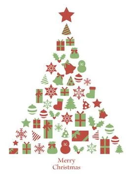Tree design made of Christmas items. Green and red. Stock Illustration