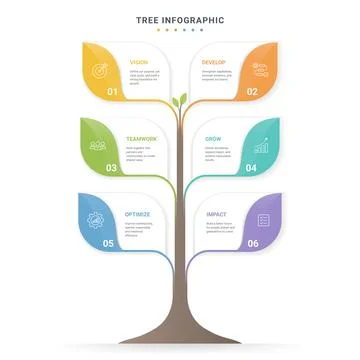 Tree Diagram Infographic Template Background 6 Step with Business Growth an.. Stock Illustration