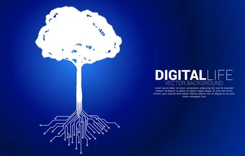 Tree with from digital line connect dot circuit board style. Background conce Stock Illustration
